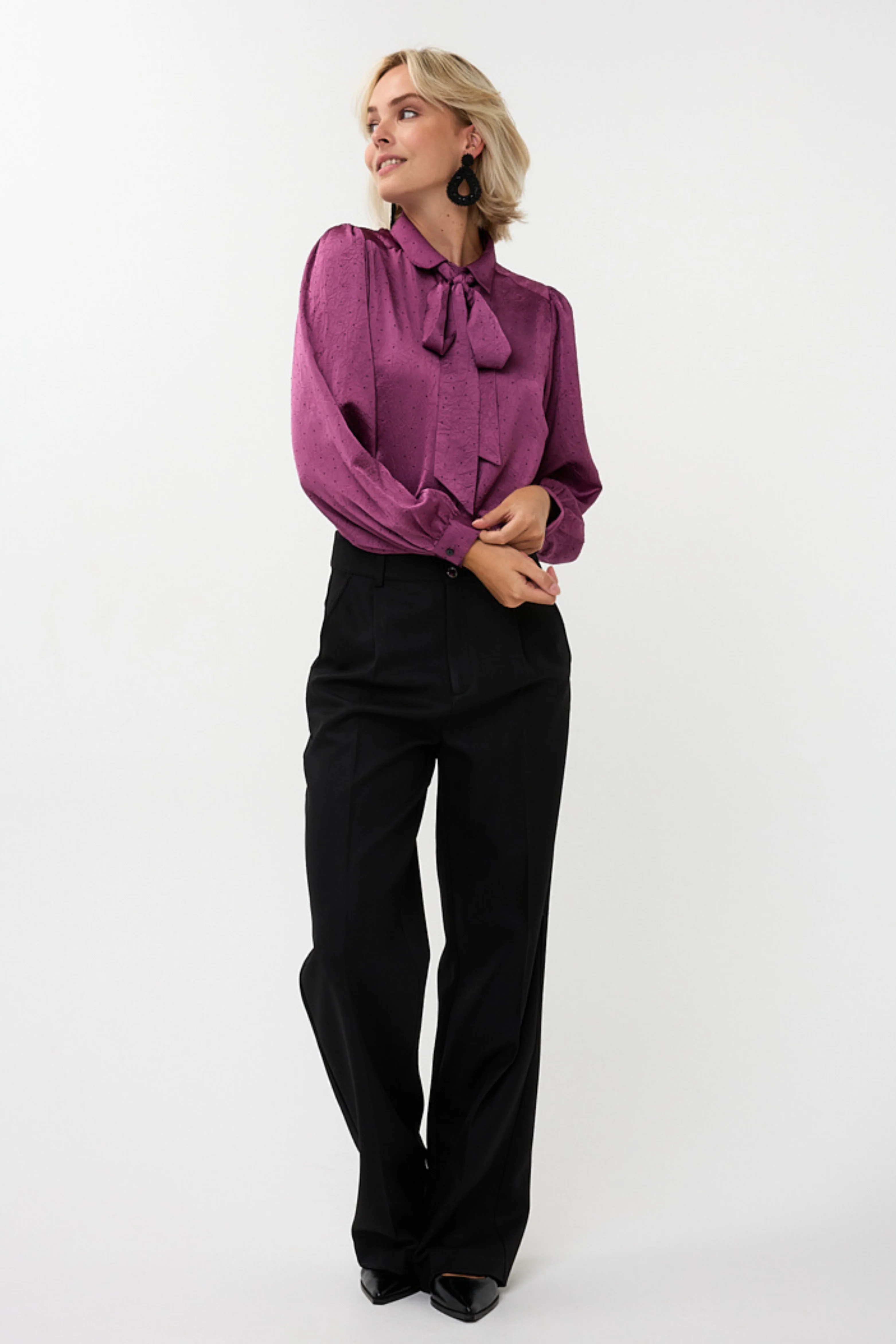 Blouse Bow Rhinestones Maroon W25.14713 - Image 4
