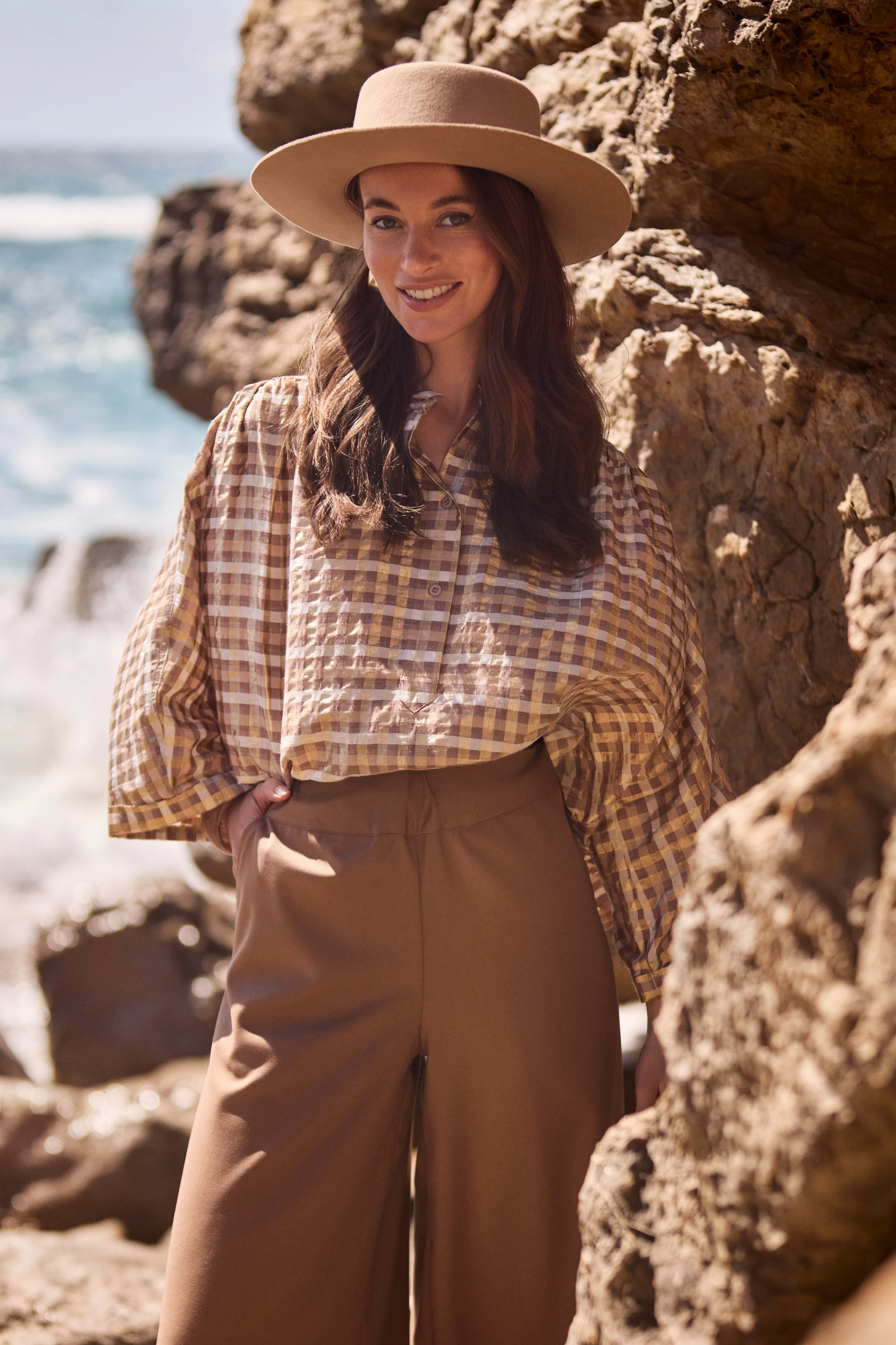 Blouse Maya Check Offwhite Toffee NKF02215 - Image 5