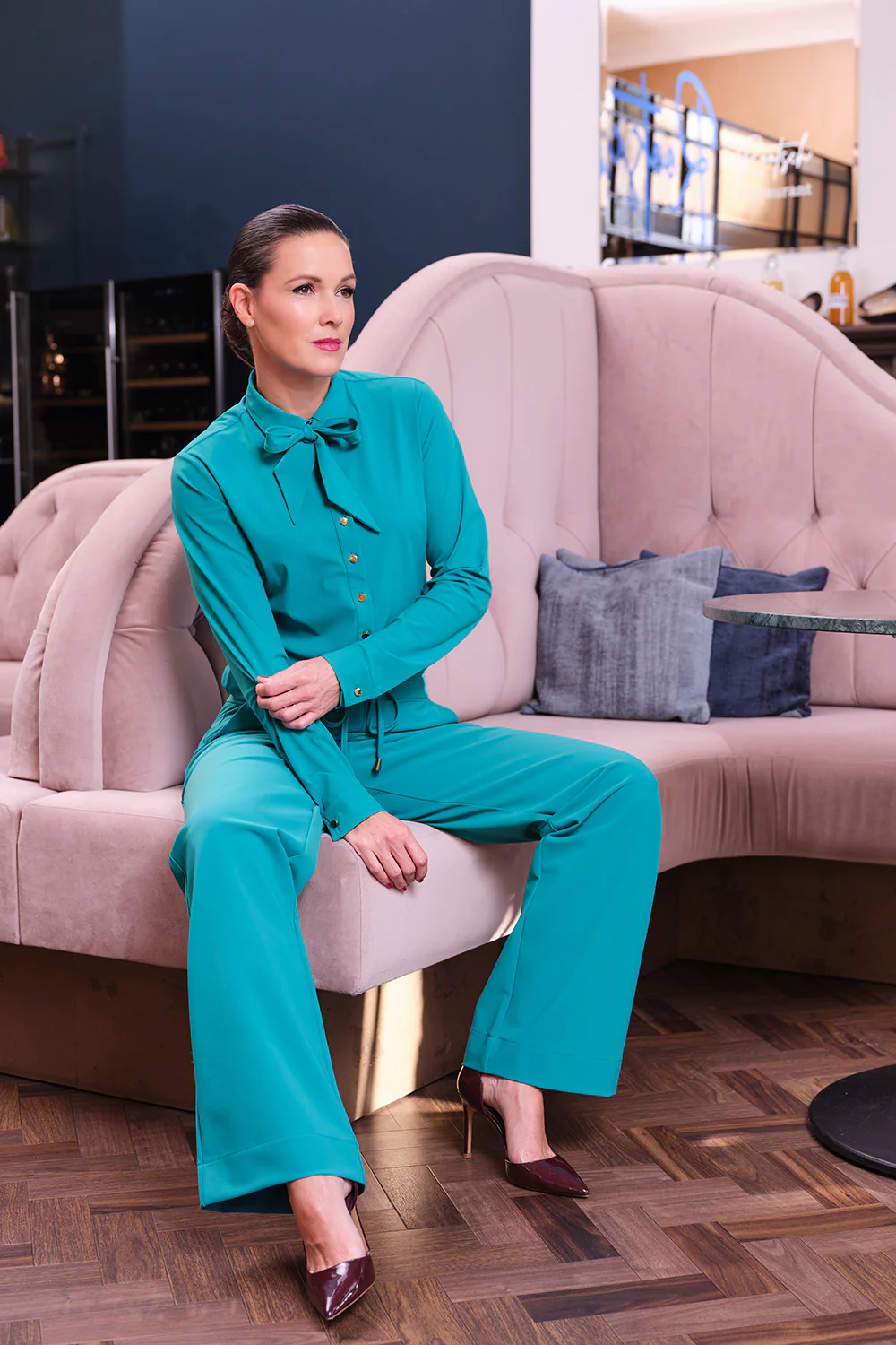 Bonded Travel Broek Flared Petrol 202631 - Image 2