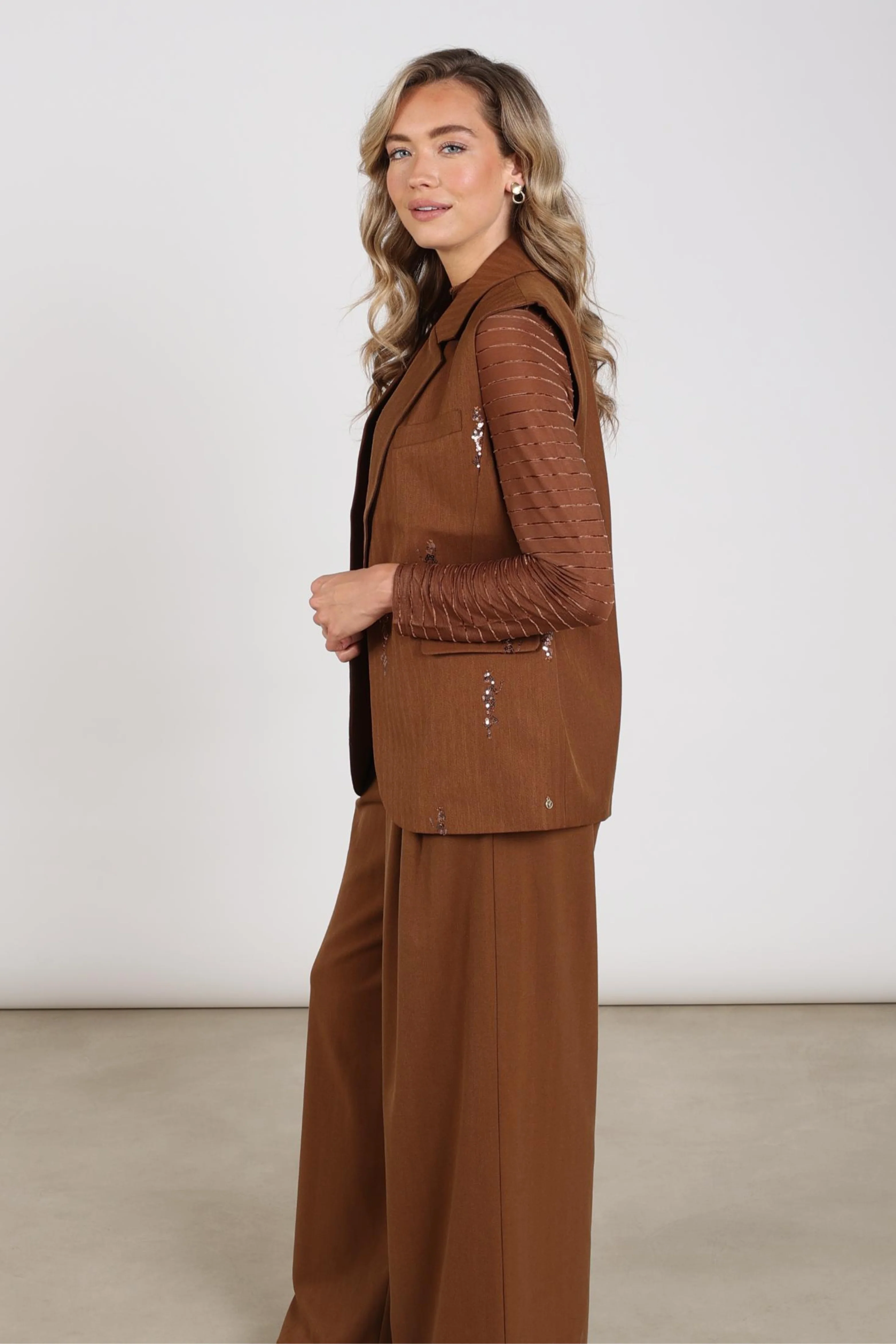 Gilet Chlo Paillet Espresso NKF08045 - Image 8