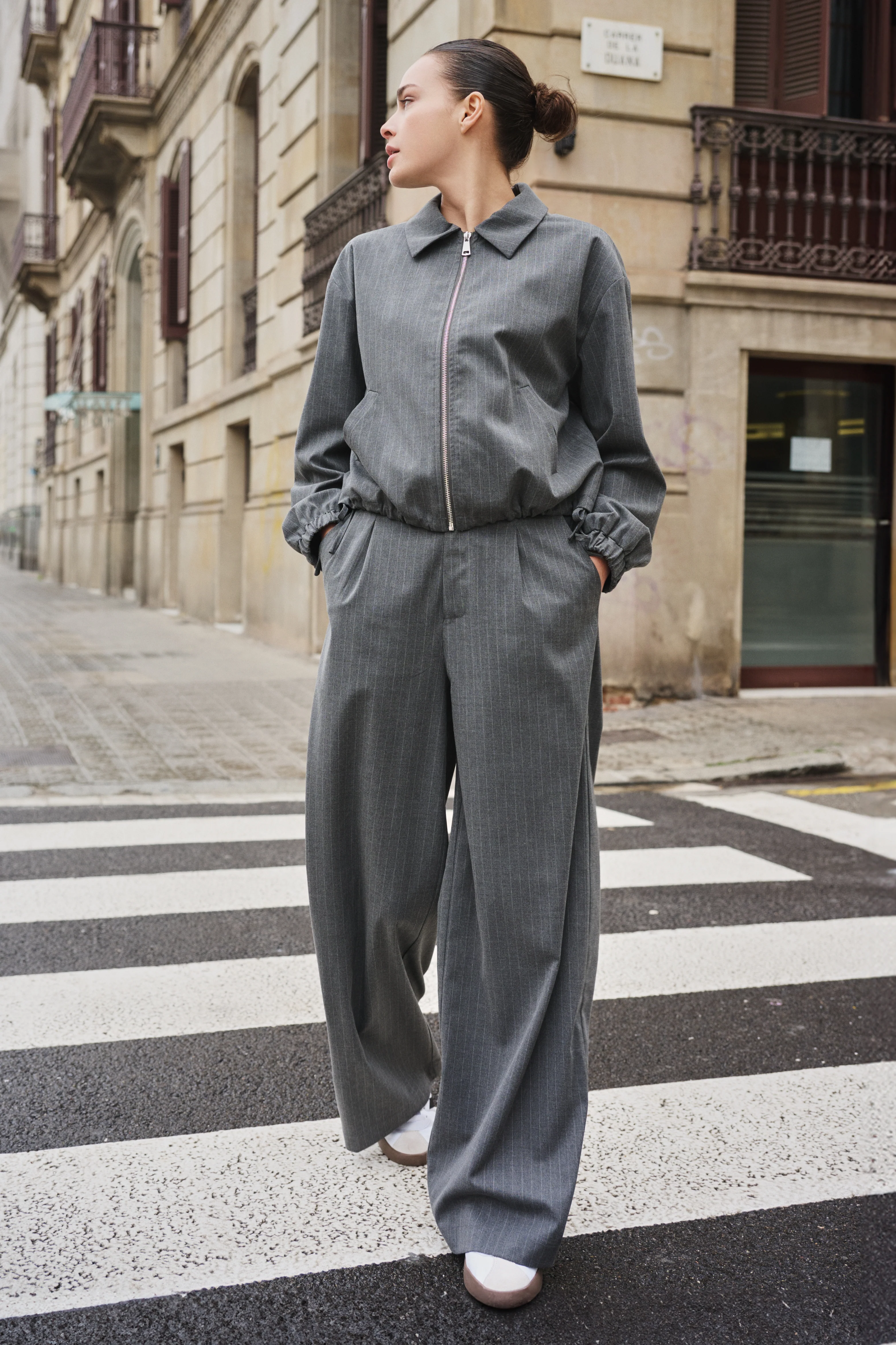 Jacket Bomber Pinstripe Grey Melange F25.10546 - Image 4