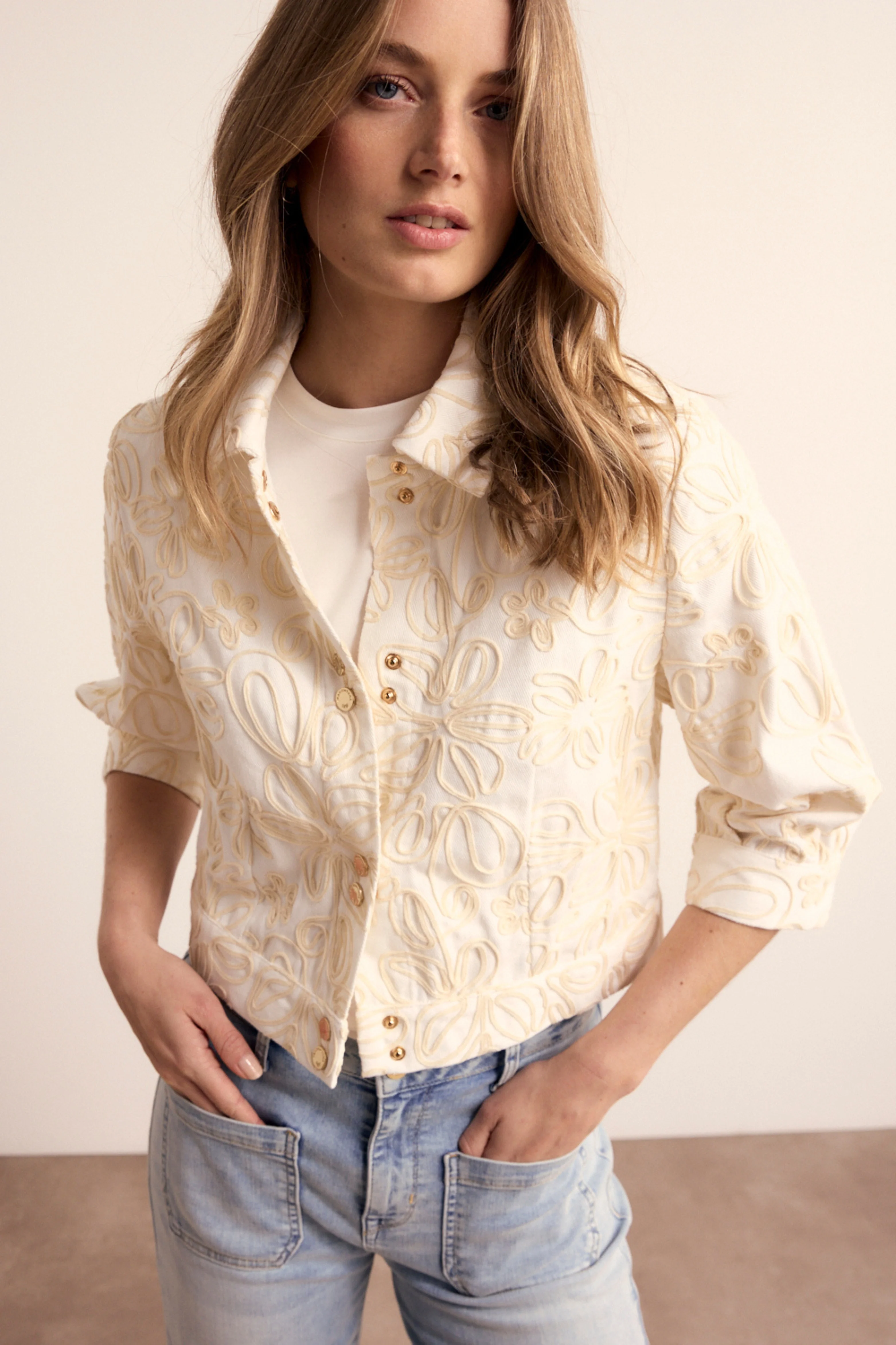 Jacket Embroidered Denim Offwhite C38-19-801 2 - Image 5