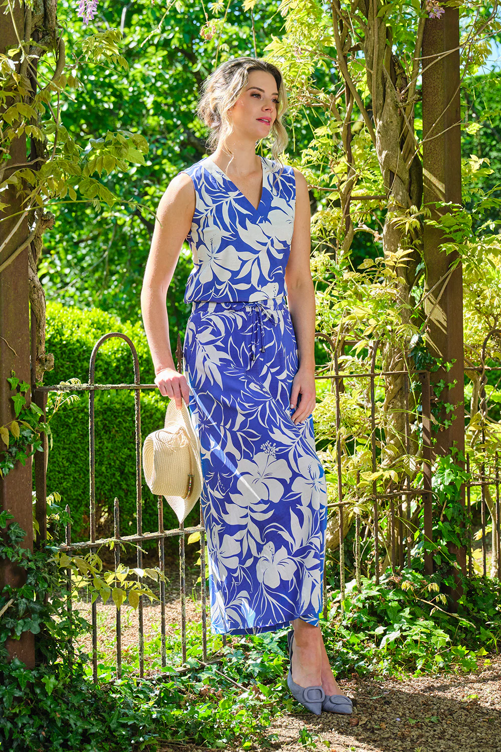 Rok Tropical Hibiscus Print Nautic Blue 202849