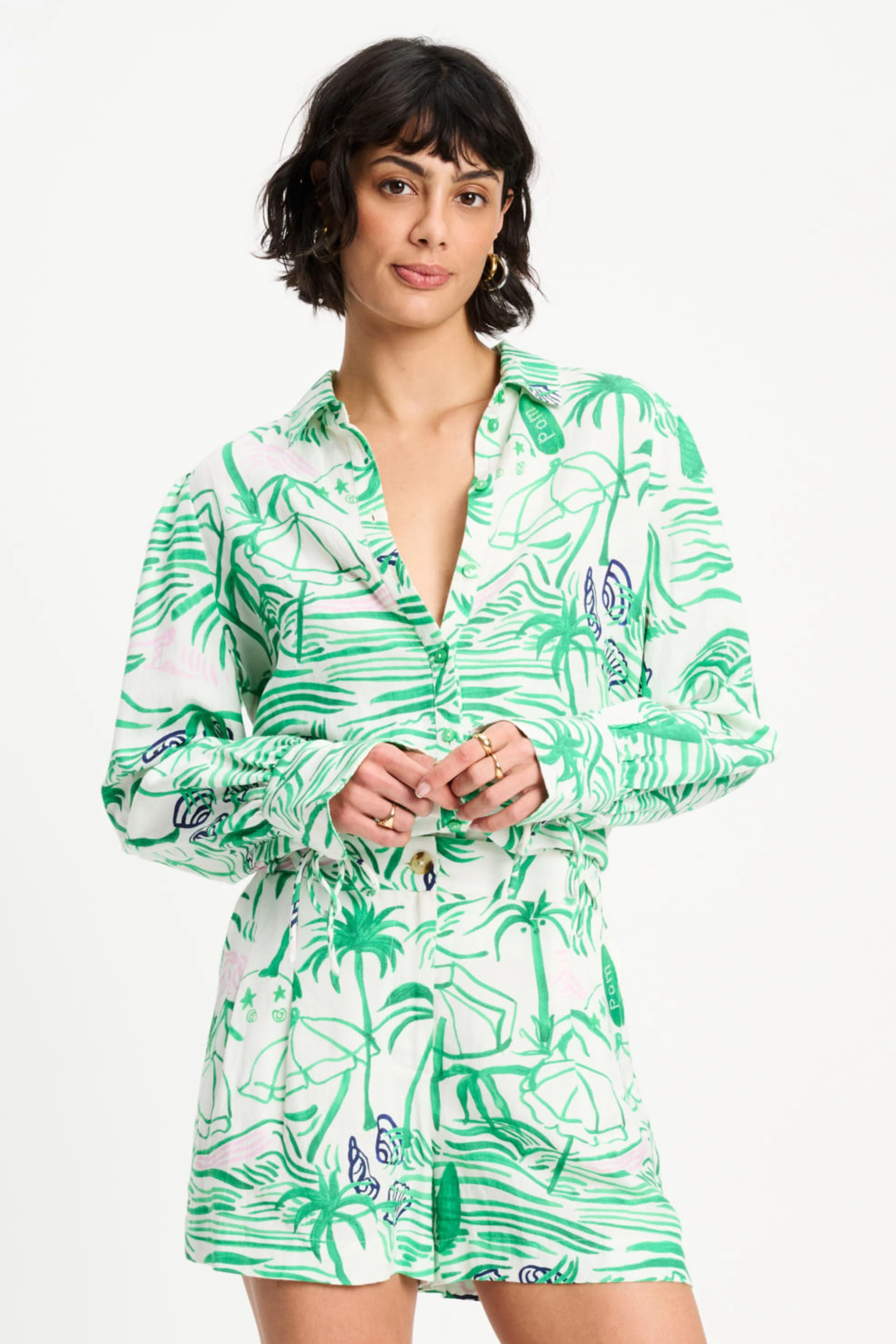 Short Beach Vibes Linen Green SP9569 - Image 5