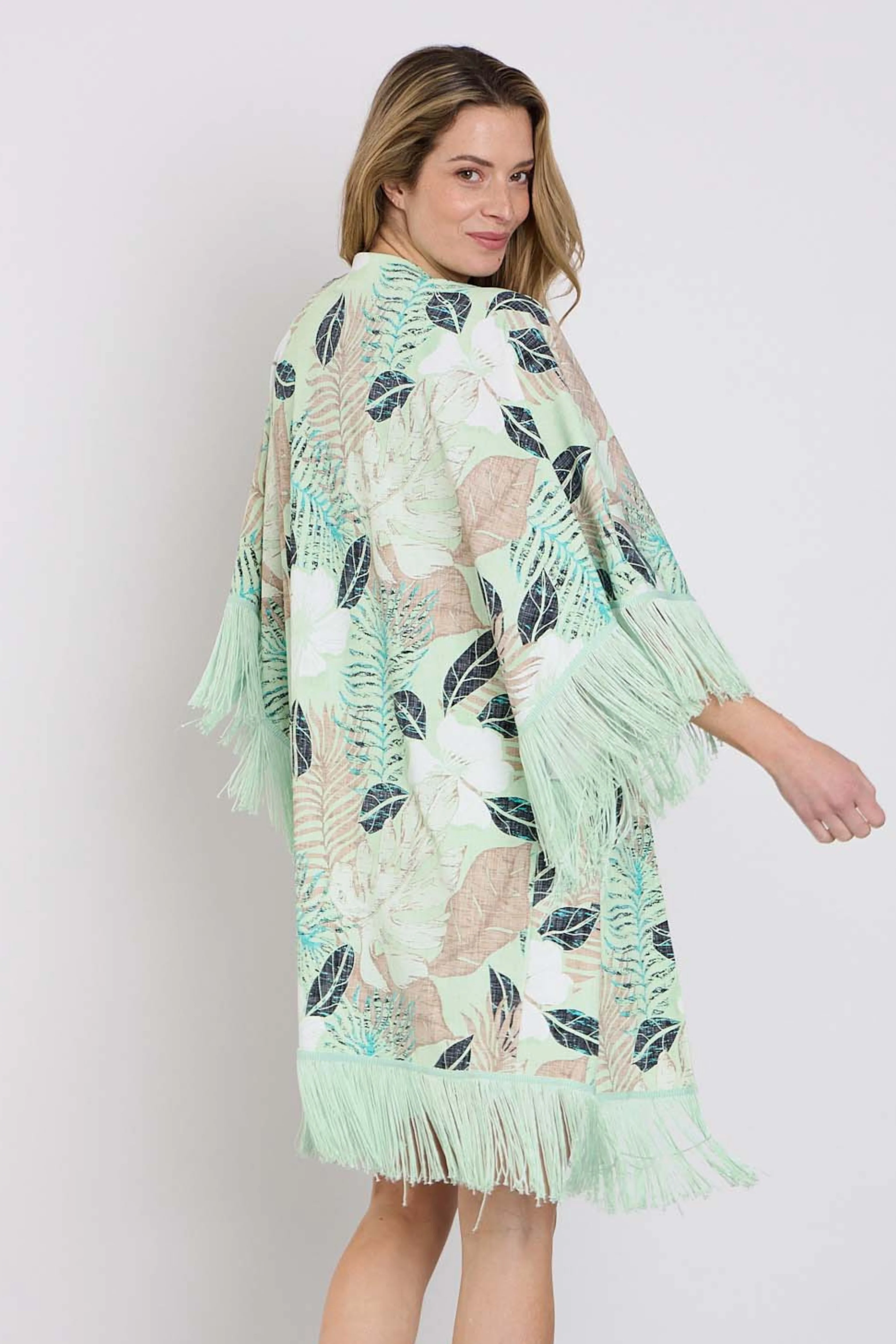 Travel Kimono Botanical Print Pistachio 202809 - Image 3