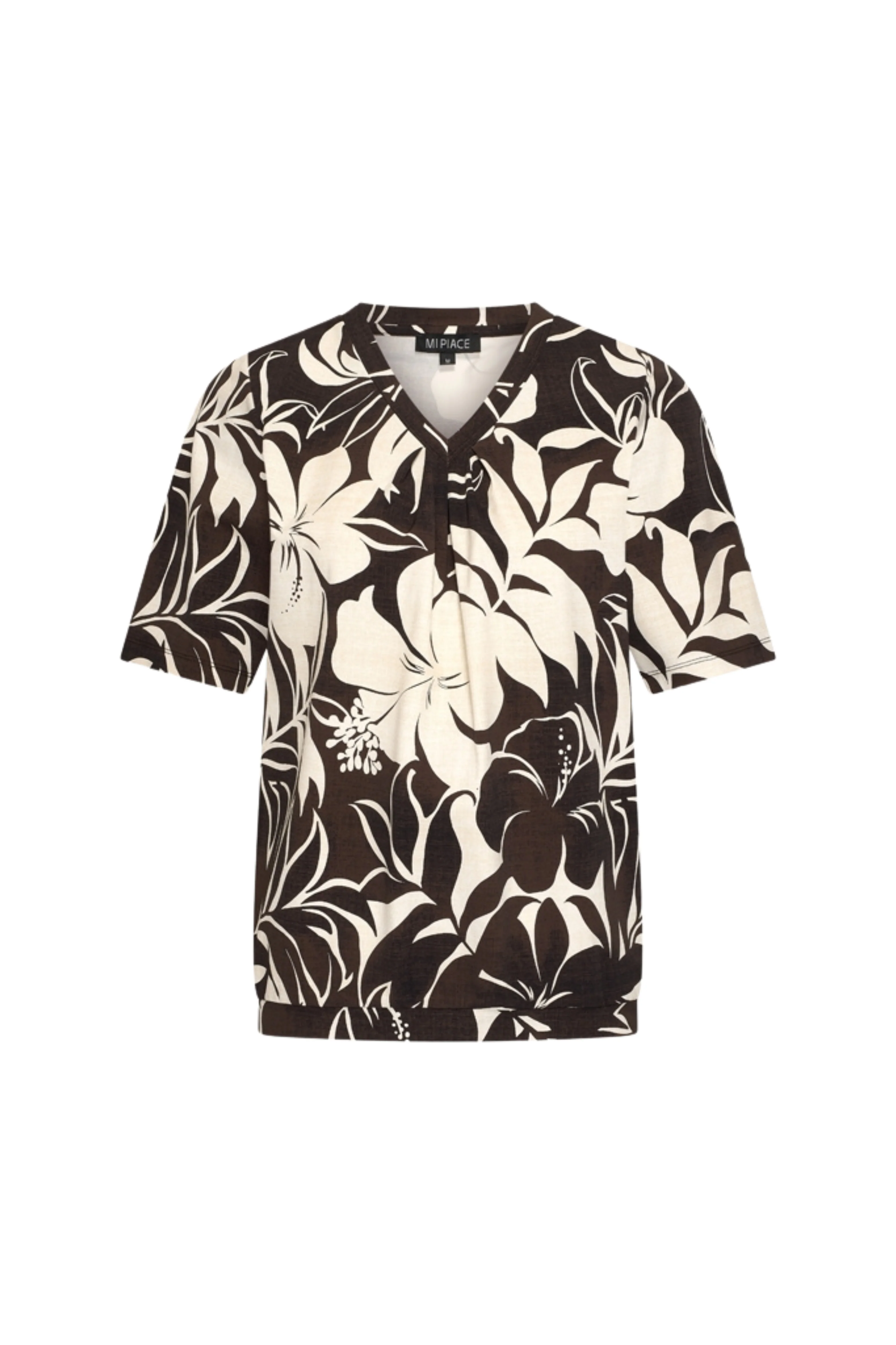 Travel Top Pleated Tropical Hibiscus Print Espresso 202815 - Image 4