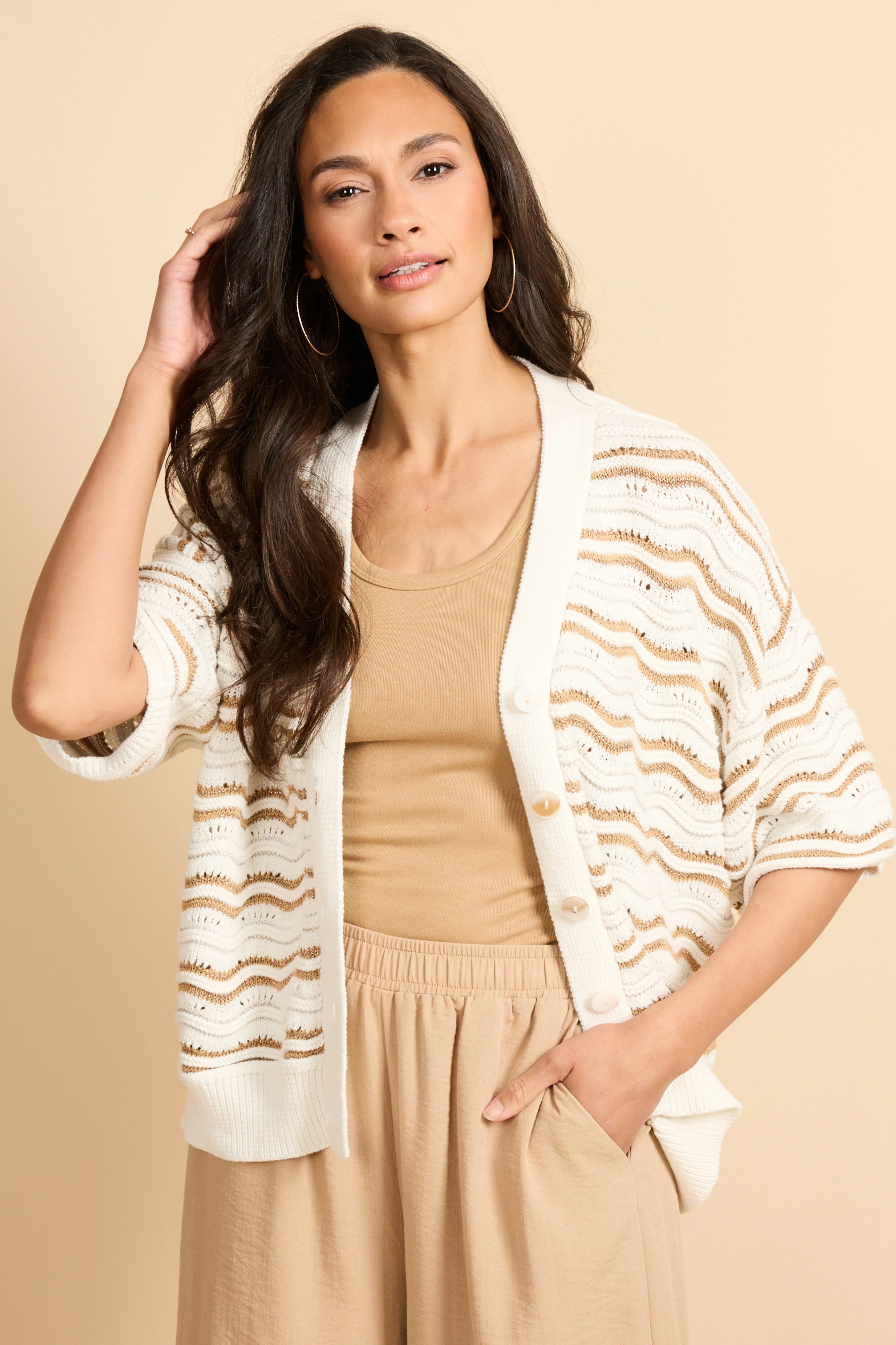 Vest Helmi Knitting Wool White Kint Camel - Image 3