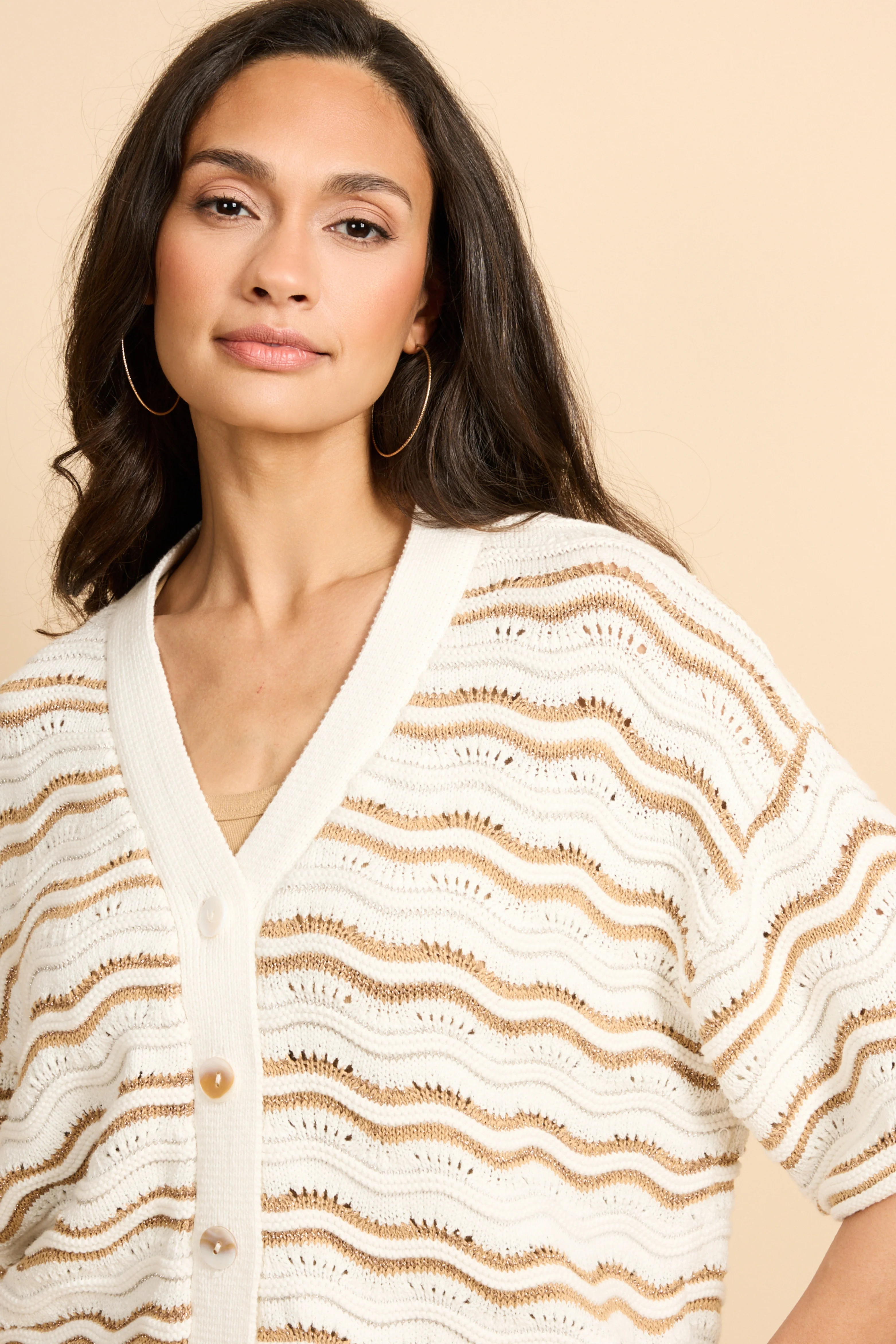 Vest Helmi Knitting Wool White Kint Camel - Image 6